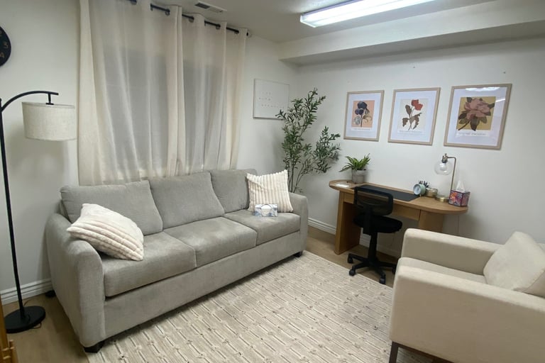 Therapy room at Lotus Rose Counseling in Orem, Utah