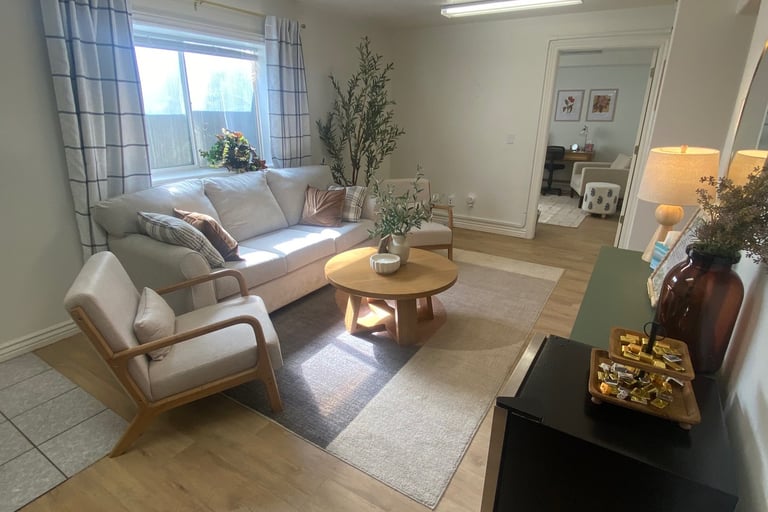 Cozy therapy room designed for comfort at Lotus Rose